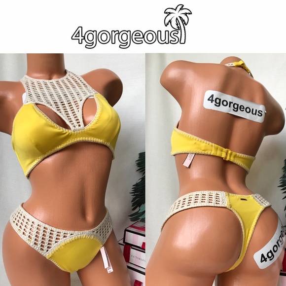 VS L M SURF SEXY BIKINI SET THONG CROCHET CUTOUT